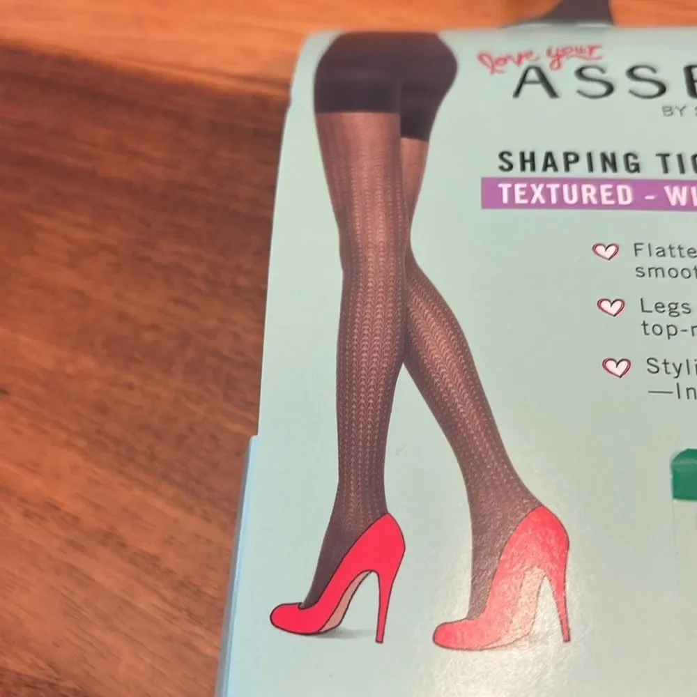 NEW Assets by Sara Blakely Spanx Black Textured Wish Bone Tights 2049 Size 3